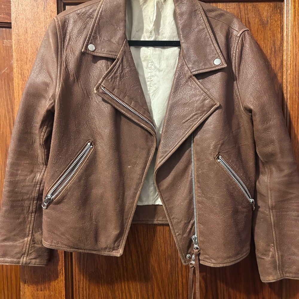 GUC brown leather jacket silk lined - Picture 7 of 15
